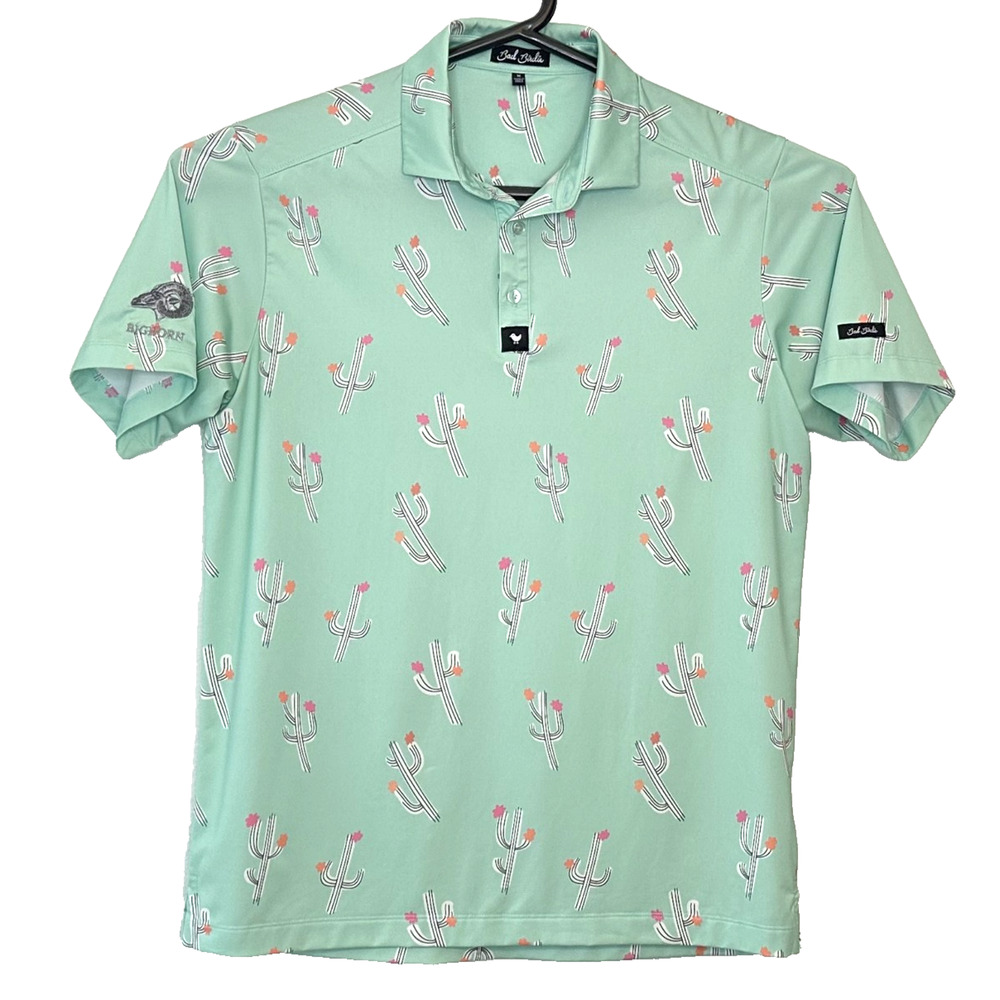 Bad Birdie Cactilicious Golf Polo Shirt Size M Green Stretch Sport Embroidery